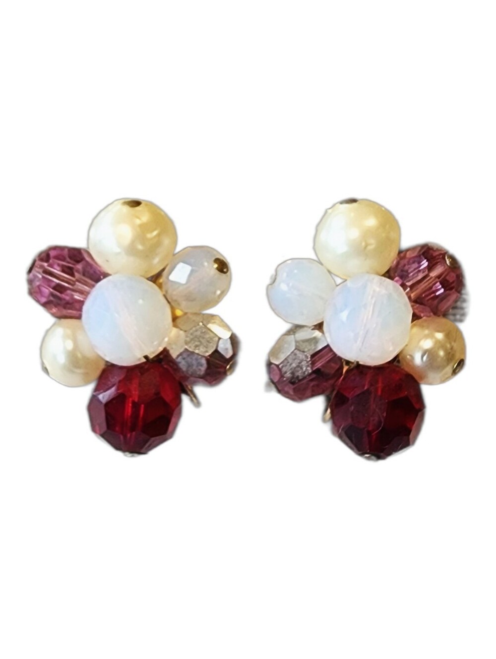 Hattie Carnegie Vintage Signed Cluster Bead Clip On Earrings